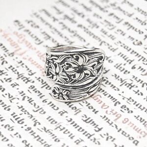 Silver Spoon Ring with Flower Design